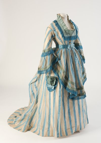 Blue striped cotton gauze day dress, 1874 by Unbekannt Unbekannt